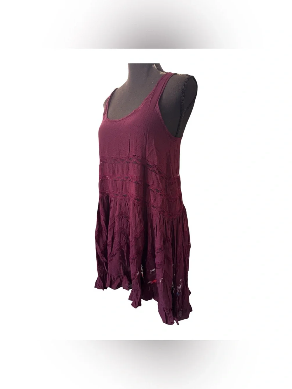 Free People Voile Trapeze Slip Mini Dress in Burgundy Polka Dot, Size XS